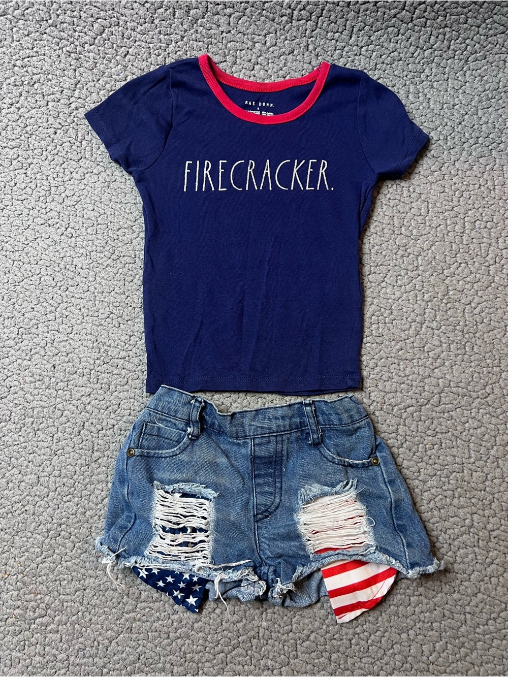 Rae Dunn Shirt And Unbranded Shorts Little Girls Size 4 American Flag Print